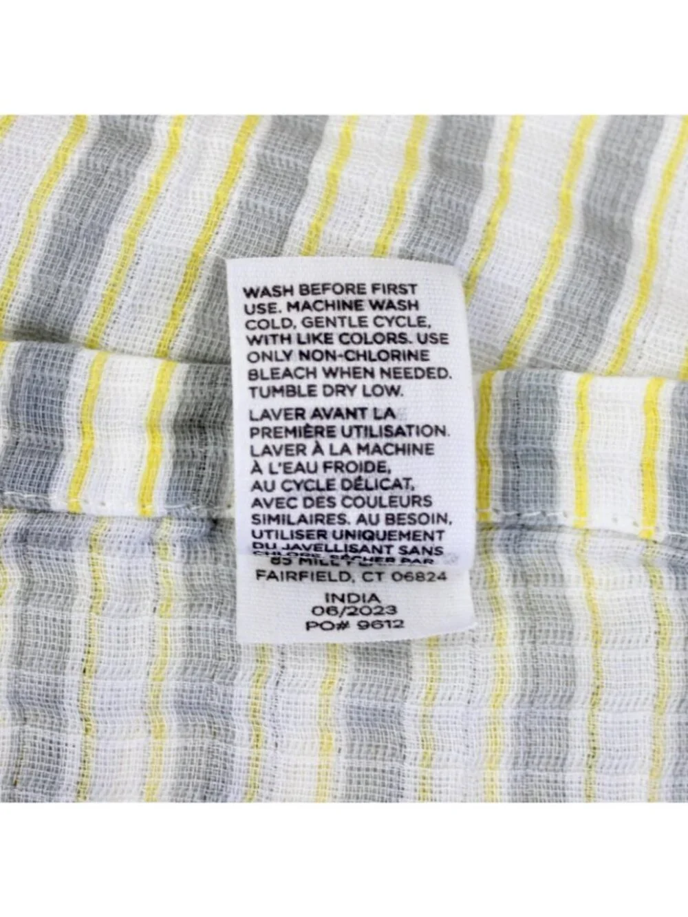 Burts Bee Muslin Baby Blanket Yellow Gray White Stripe Organic Cotton Swaddle